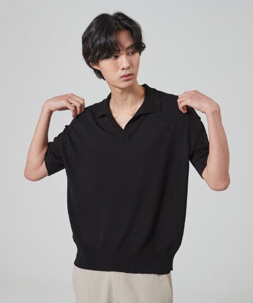 OPEN COLLAR KNIT_BLACK