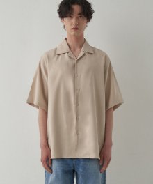 OVERFIT OPEN COLLAR WASHED SHIRT_BEIGE