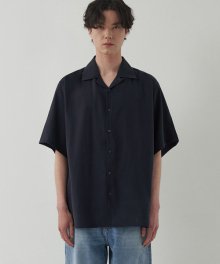 OVERFIT OPEN COLLAR WASHED SHIRT_NAVY