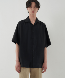 OVERFIT OPEN COLLAR WASHED SHIRT_BLACK