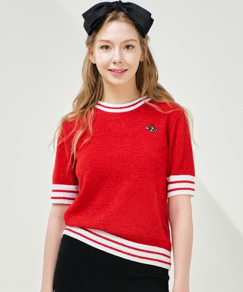 마리네이드(marinade) 캐주얼 크롭 배색 반팔 니트 R - 5color