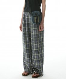 Check Wide Pin Tuck Pants Blue/Ivory