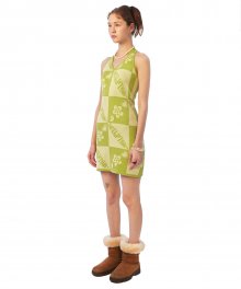 Checkerboard Halter Knit Dress Lime/Lemon