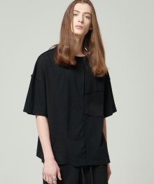 21S4D013 와플 커팅 세미오버핏 반팔 티셔츠 (블랙)