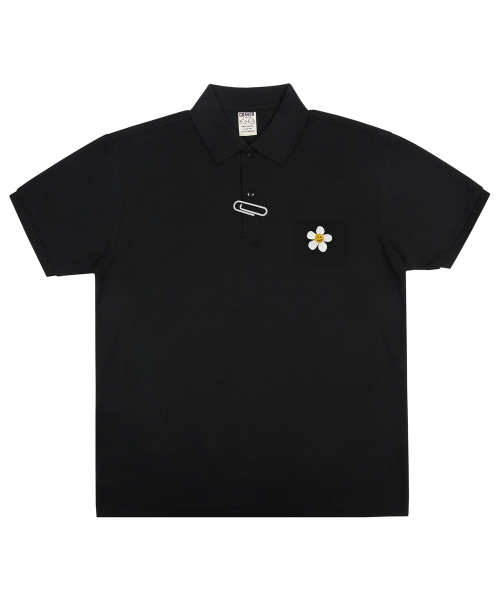 [UNISEX] Поло с вышивкой цветы_Black