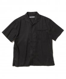Open collar linen s/s shirts black