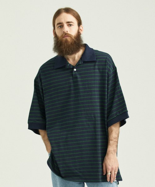 Поло-рубашка CB оверсайз в полоску (Green/Navy)