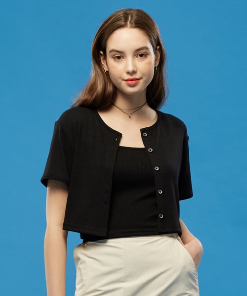 WOMEN трикотажный комплект: кардиган, футболка и топ (Black)