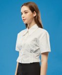 콜릿(KOLEAT) WOMEN 크롭 슬림 반팔 셔츠 [WHITE] 크롭티 반팔티