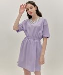 하트클럽(HEART CLUB) Heart V-neck Short Sleeve Dress (Light Purple)