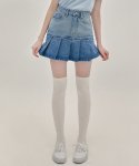 하트클럽(HEART CLUB) Heart Pleats Denim Skirt (Blue)