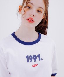 1991 포인트 컬러 반팔 티셔츠 (화이트/네이비)