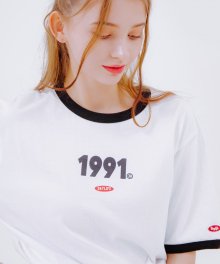 1991 포인트 컬러 반팔 티셔츠 (화이트/블랙)