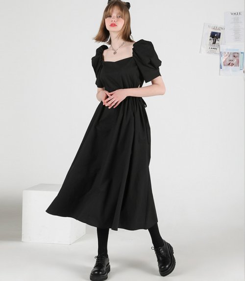 MUSINSA | AVANDRESS Square Neck Slim Long Dress Black