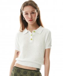 Boucle Polo Knit Top Ivory