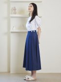 가니송(GANISONG) Denim White Button Wrap Skirt_blue