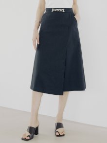 Buckle Linen Skirt - Navy