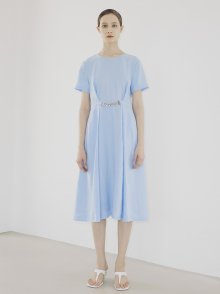 Buckle Linen Dress - Light Blue
