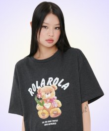 (TS-21350) ROLA BEAR WITH FLOWER T-SHIRT CHARCOAL