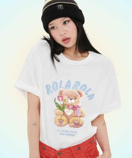 로라로라(ROLAROLA) (TS-21350) ROLA BEAR WITH FLOWER T-SHIRT WHITE - 사이즈 ...