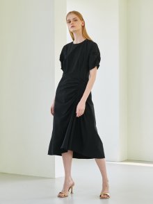 Shirring Midi Dress - Black