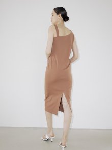Unbalanced Jersey Dress - Brown