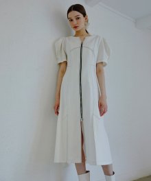 Linen Stitch Zipper Dress  Ivory