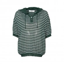 HOOD BUTTON STRIPE KNIT GREEN