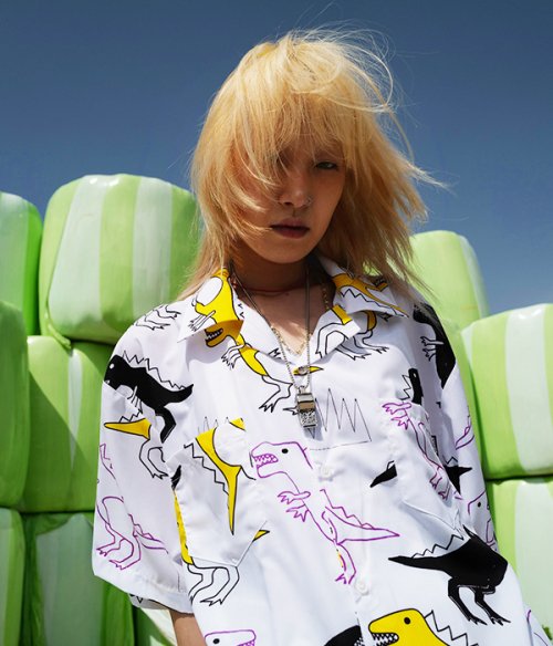 GRAPHIC PATTERN SHORT SLEEVE SHIRT_DINO WHITE