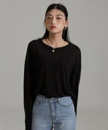 [MCT 5029] 클리 린넨 박시 루즈핏 긴팔 티셔츠 (블랙)