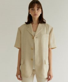 Denish Short-sleeved Linen Jacket_Ivory