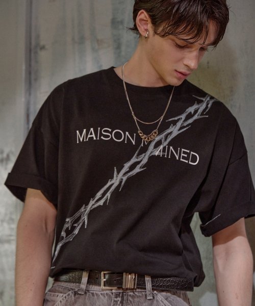 【MAISON MINED】21SS★ SPINY LEAVE LOGO HALF SLEEVE 메종미네드(MAISON MINED) SPINY LEAVE LOGO HALF SLEEVE BLACK