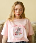 보늬(BONIEE) 레트로 키튼 콜라주(Cat Kitten collage) 루즈 티셔츠 핑크