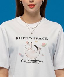 WOMEN 오버핏 그래픽 고양이 반팔티 [WHITE] 반팔 티셔츠 ver.