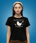콜릿() WOMEN 크롭 슬림 그래픽 고양이 반팔티 [BLACK] 크롭티 반팔 티셔츠 ver.