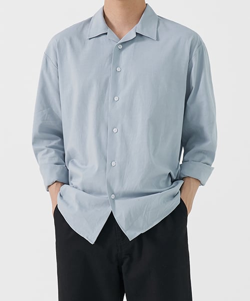 MUSINSA | TOFFEE SEMI-OVERSIZED OPEN COLLAR SHIRT (ASH BLUE)