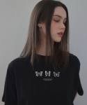 레터프롬문(LETTER FROM MOON) 트리플 나비 자수 오버핏 반팔 티셔츠 ( 블랙 )