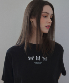 트리플 나비 자수 오버핏 반팔 티셔츠 ( 블랙 )