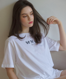 트리플 나비 자수 오버핏 반팔 티셔츠 ( 화이트 )