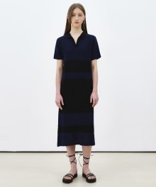 R NEEDLEWORK KNIT DRESS_NAVY