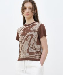 R MARBLE JACQUARD KNIT TOP_BROWN