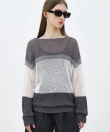 R COLOR BLOCK KNIT TOP_GREY