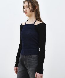 R HALTER-NECK LAYERED T-SHIRT_NAVY