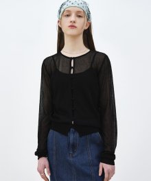 R SEE THROUGH KNIT CARDIGAN SET_BLACK