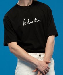 MEN 오버핏 레터링 로고 반팔티 티셔츠 [검정] 그래픽 무늬 무지 반팔 셔츠 ver.