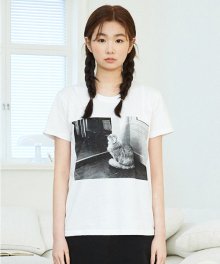 NOI403 캣 프린팅 티셔츠 (화이트)