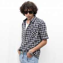 Navy Check Relaxed Fit Short Sleeve Shirt