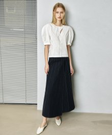 NAVY RICO COLOR STITCH TUCK SKIRT (네이비 리코 컬러 스티치 턱 스커트)