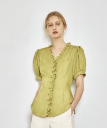 GREEN AVO RUFFLE DETAIL BLOUSE (그린 아보 러플 디테일 블라우스)