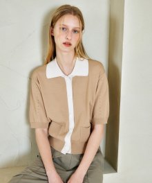 BEIGE TAY COLOR BLOCK CARDIGAN (베이지 테이 컬러 블록 가디건)